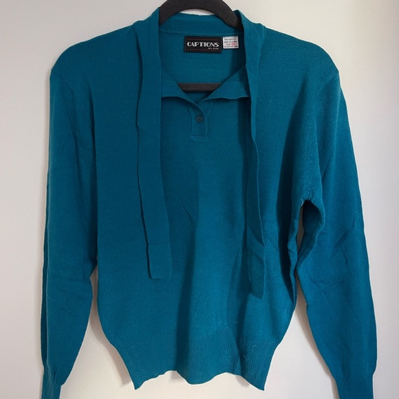 Vintage 70’s NWT Made in Korea Blue Acrylic Pussy Bow Sweater Size M - Picture 6 of 6